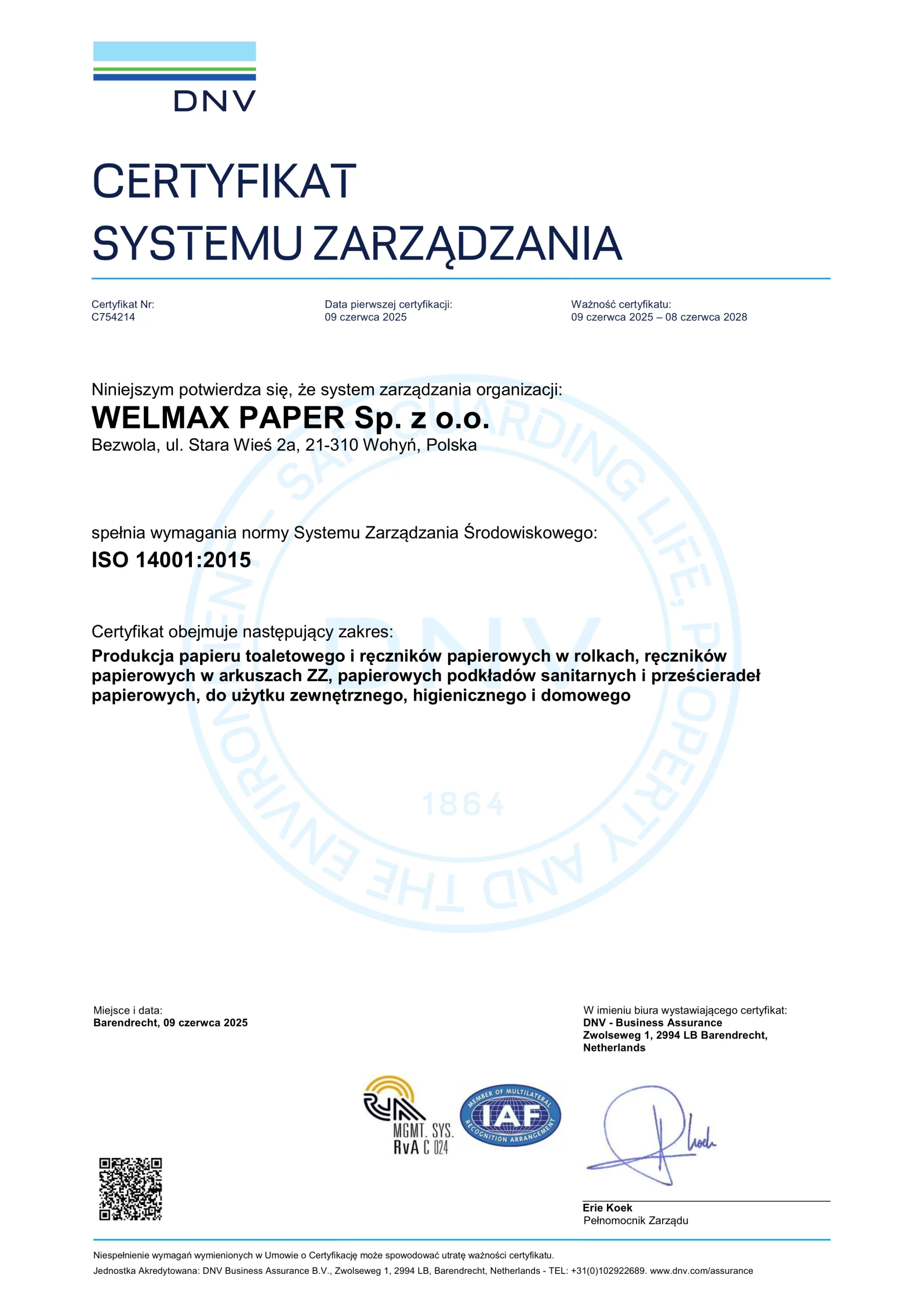 Uzyskanie certyfikatu ISO 14001